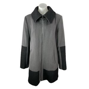 Shelli Segal Laundry Gray Wool Colorblock Long Sleeve Full Zip Pea Coat Jacket L
